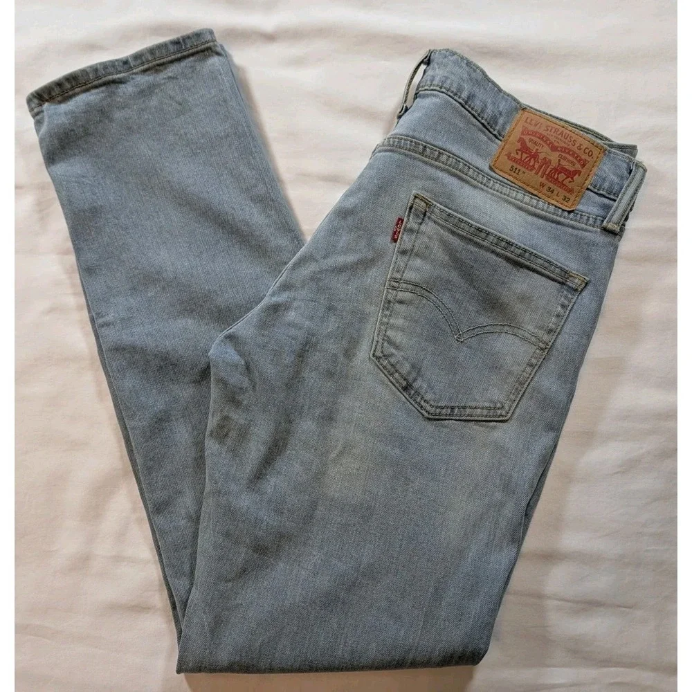 Levi's 511‎ Slim Fit Jeans Men's 34x32 Light Wash Blue Denim Stretch CW-4416